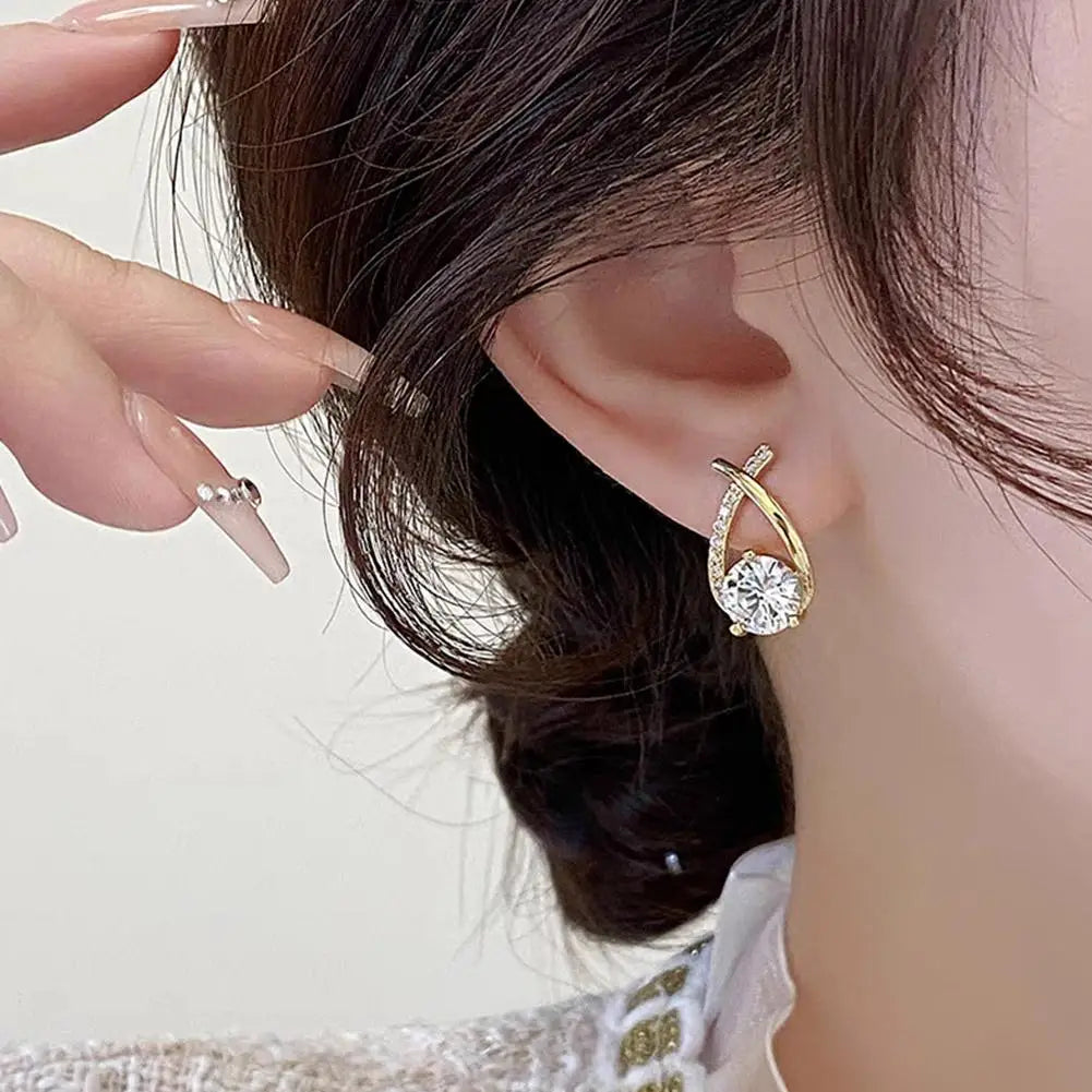 Fashion Cross Stud Earrings For Women Girls Korean Style Elegant Crystal Jewelry Ear Rings Fishtail Lady Earrings Gifts - dmdshop