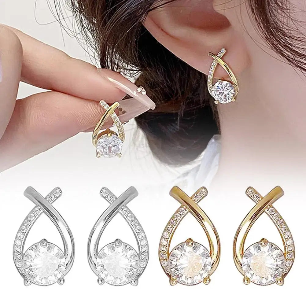 Fashion Cross Stud Earrings For Women Girls Korean Style Elegant Crystal Jewelry Ear Rings Fishtail Lady Earrings Gifts - dmdshop