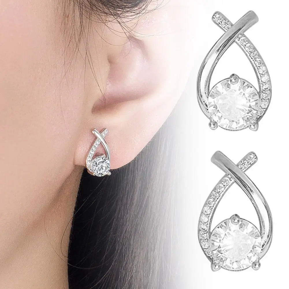 Fashion Cross Stud Earrings For Women Girls Korean Style Elegant Crystal Jewelry Ear Rings Fishtail Lady Earrings Gifts - dmdshop