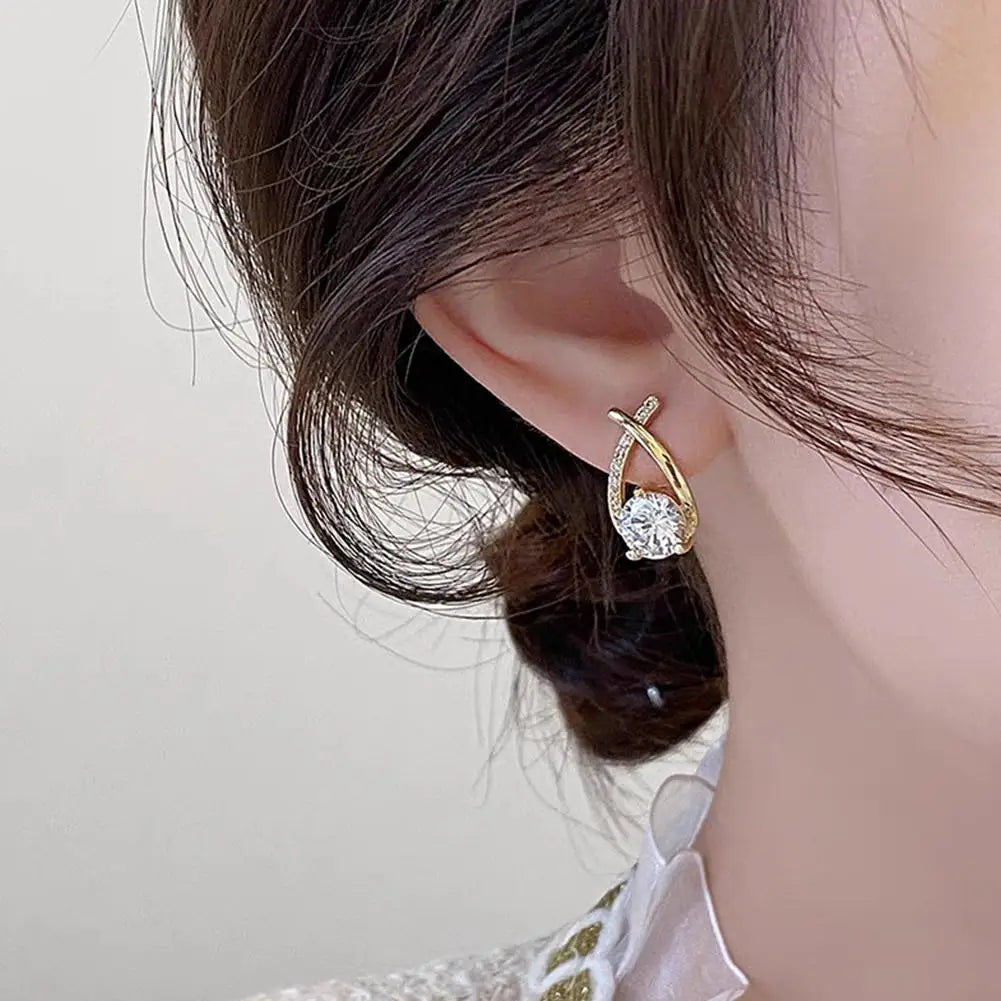 Fashion Cross Stud Earrings For Women Girls Korean Style Elegant Crystal Jewelry Ear Rings Fishtail Lady Earrings Gifts - dmdshop