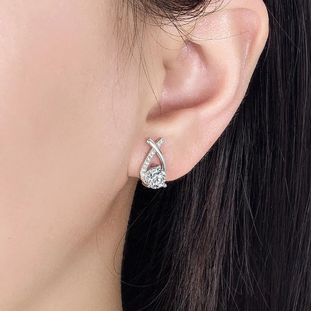 Fashion Cross Stud Earrings For Women Girls Korean Style Elegant Crystal Jewelry Ear Rings Fishtail Lady Earrings Gifts - dmdshop