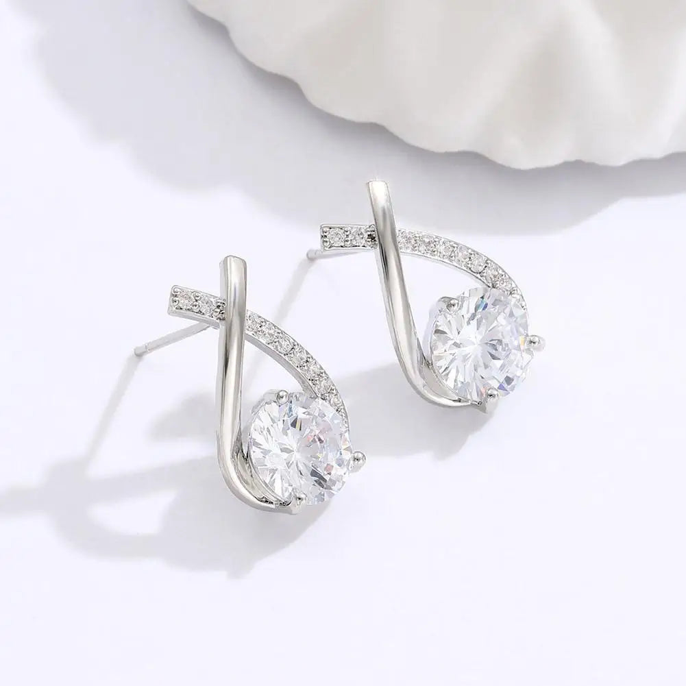 Fashion Cross Stud Earrings For Women Girls Korean Style Elegant Crystal Jewelry Ear Rings Fishtail Lady Earrings Gifts - dmdshop